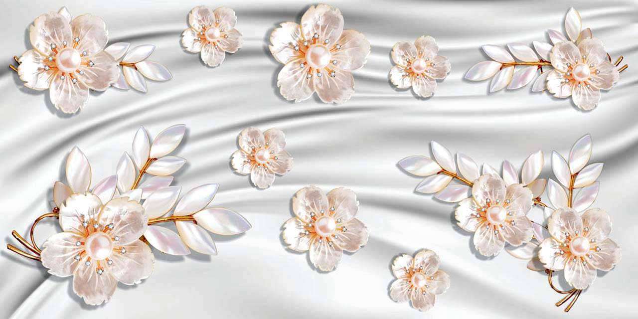 Фотообои в интерьере 3д цветы на атласном фоне  10-596 фото