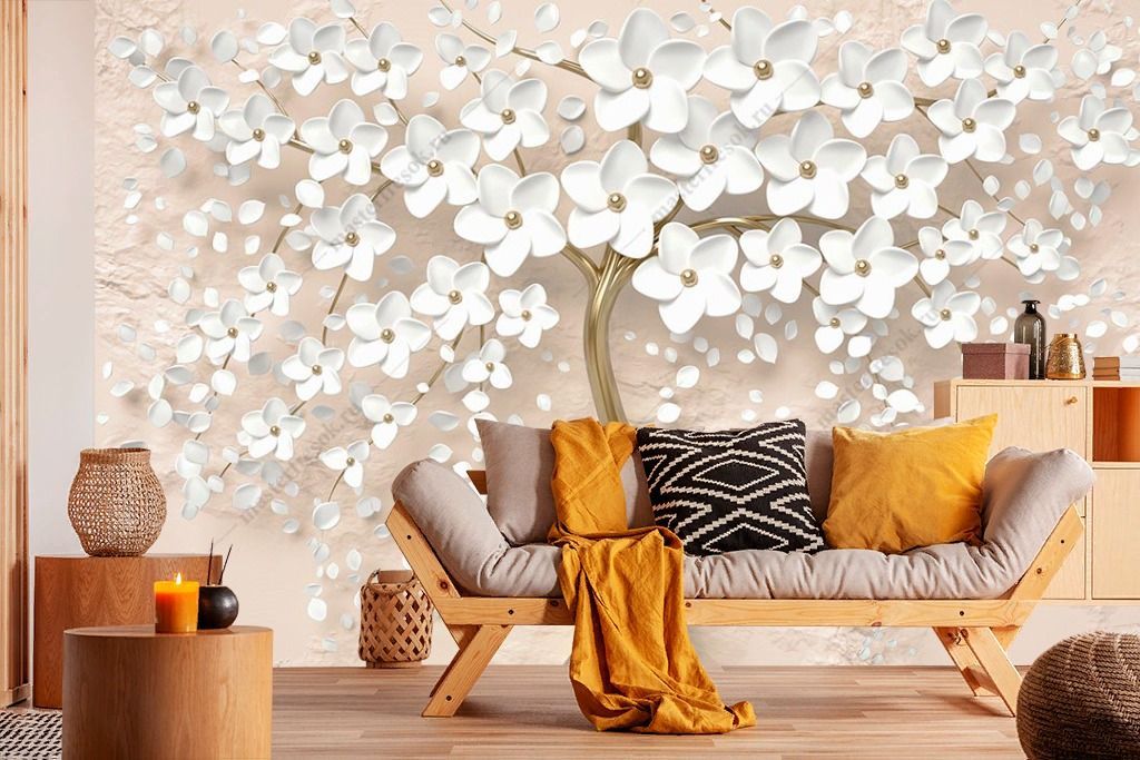 Фотообои Дерево 3д на пудровом фоне  10-888