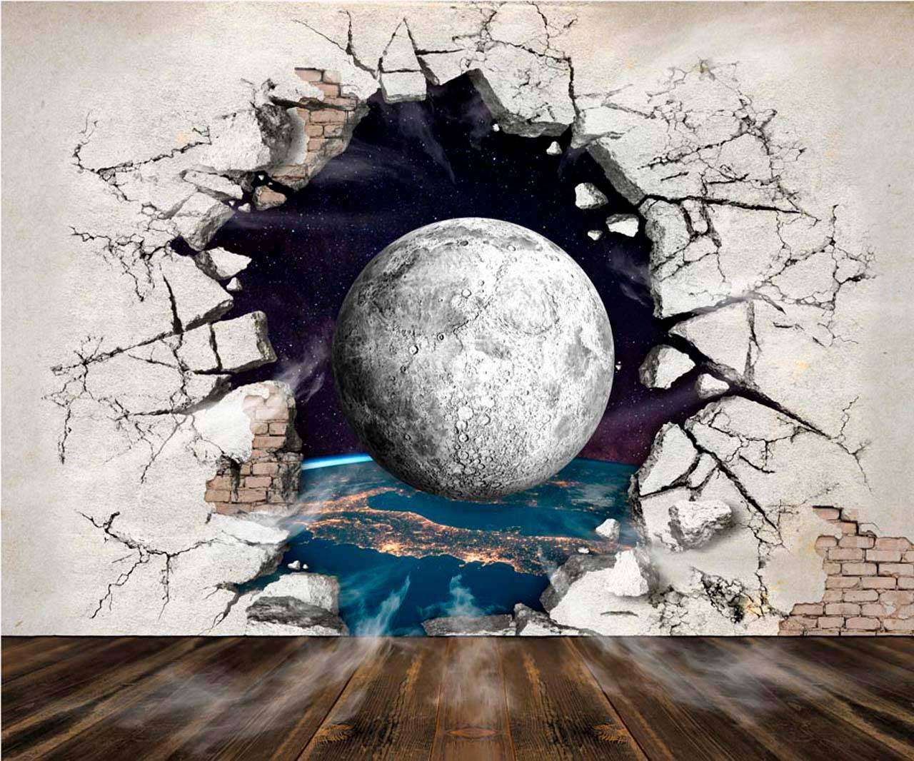 Фотообои в интерьере мяч вылетает из стены  10-547 фото