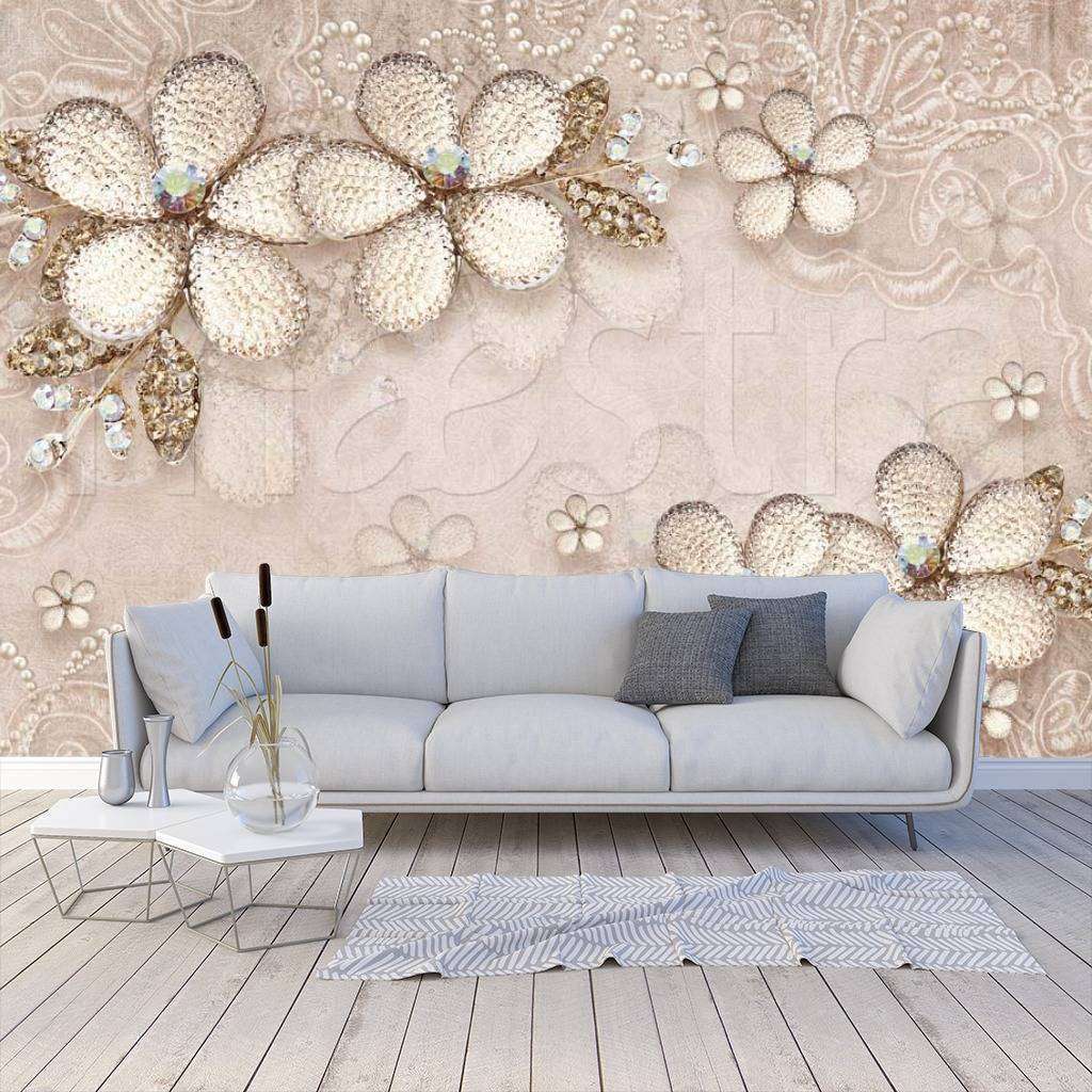 Фотообои 3д цветы со стразами объемные  10-500
