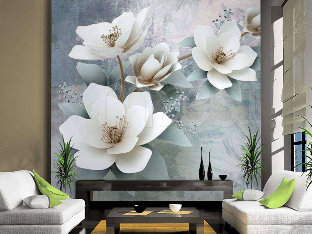 Фотообои в интерьере стильная картина маслом трехмерные цветы  15-007 фото