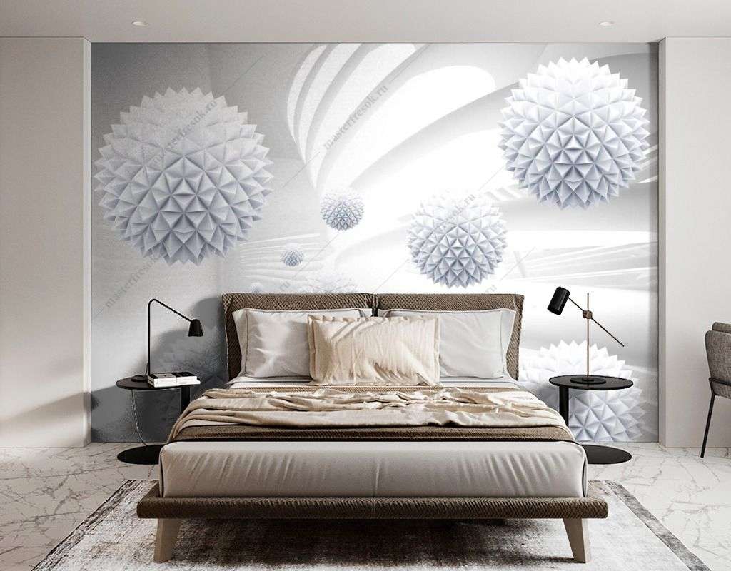 Фотообои в интерьере колючие сферы  14-295 фото