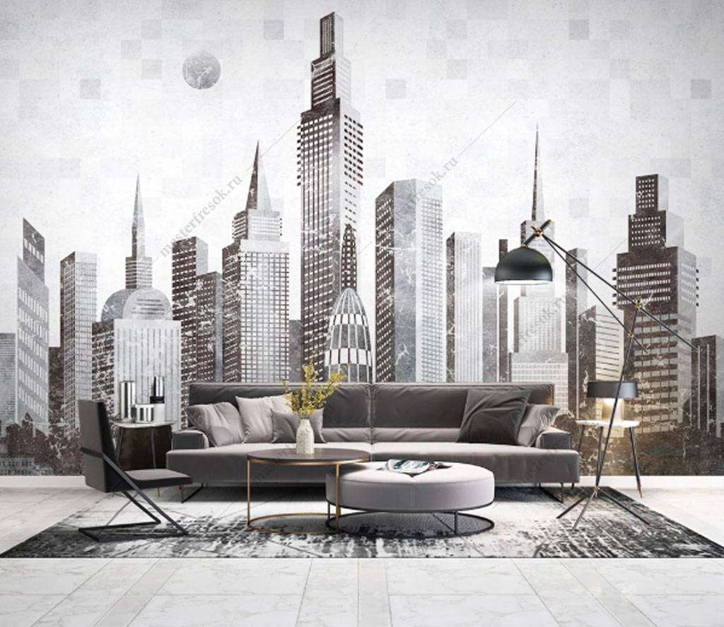 Фотообои в интерьере небоскреб скетч  15-866 фото