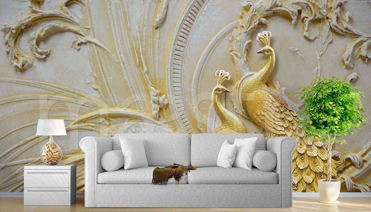 Фотообои в интерьере 3д павлины  7-801 фото