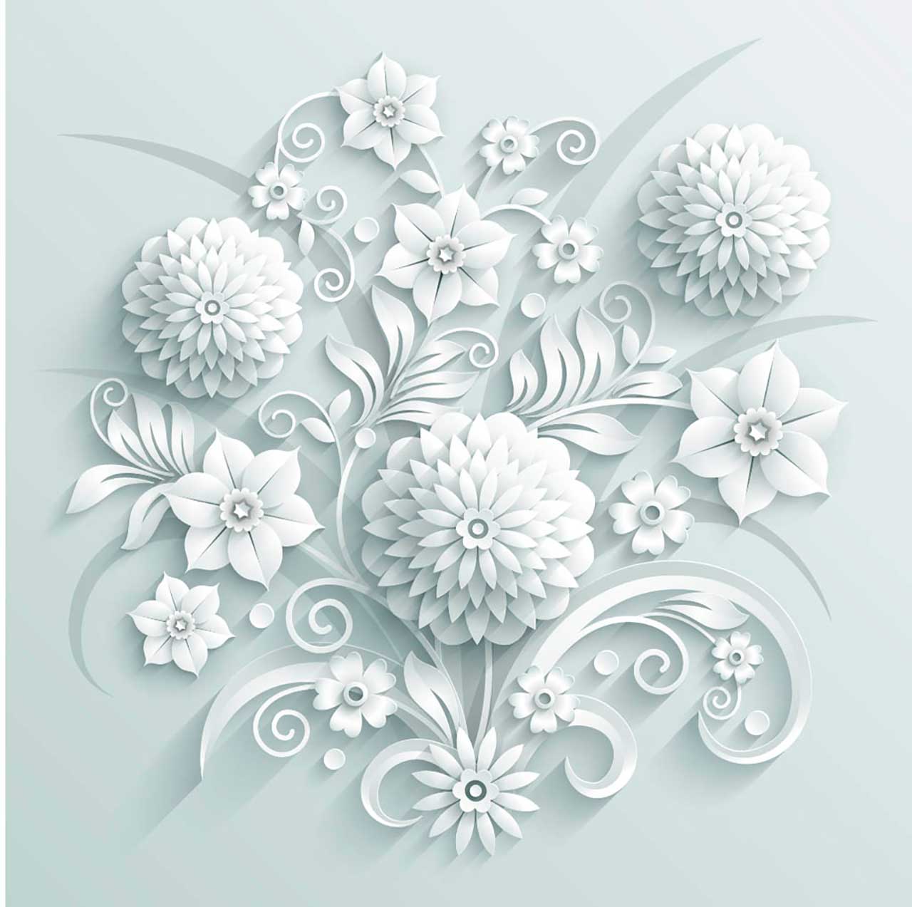 Фотообои в интерьере белый цветочный фон  9-012 фото