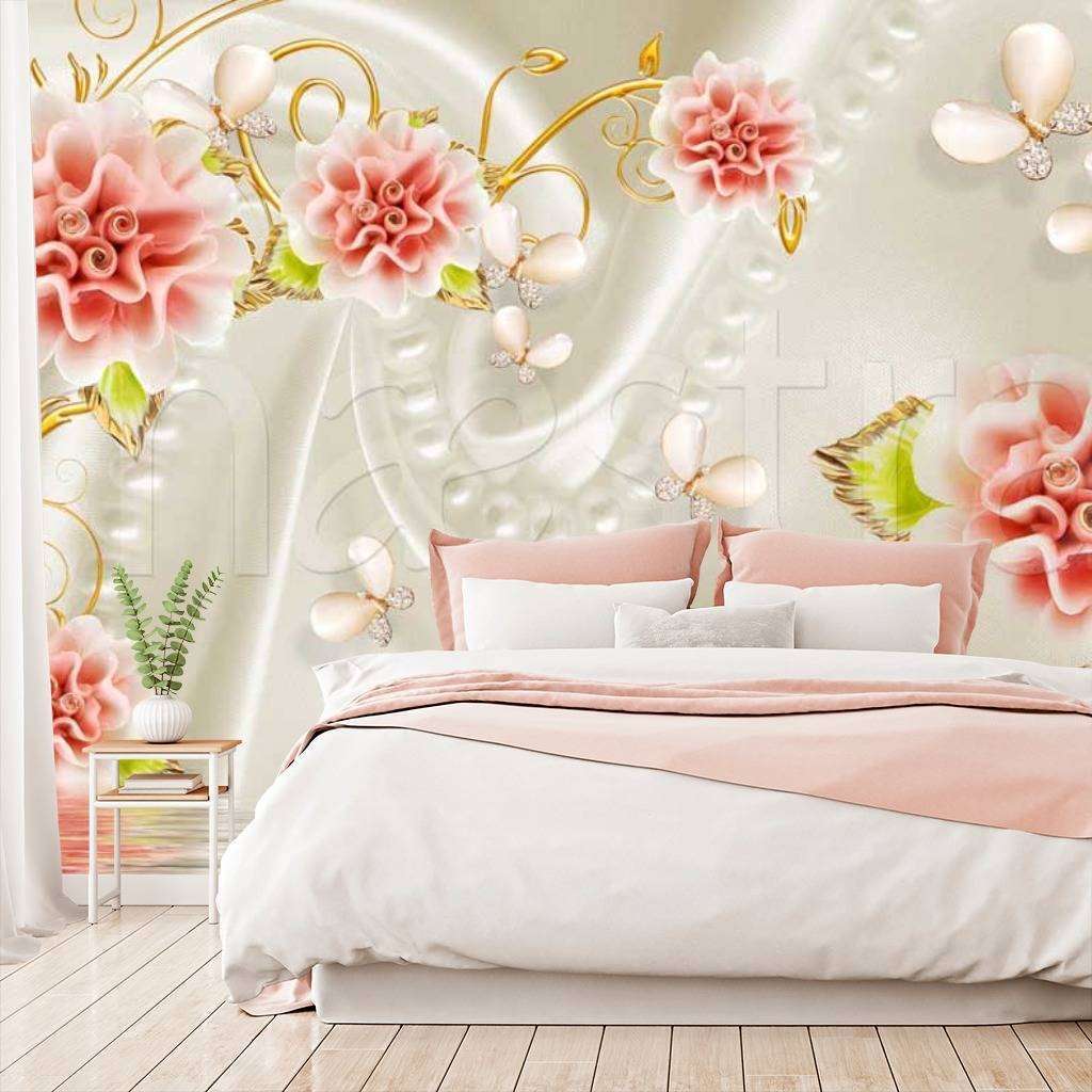 Фотообои Цветы с бусинами на ткане  10-409