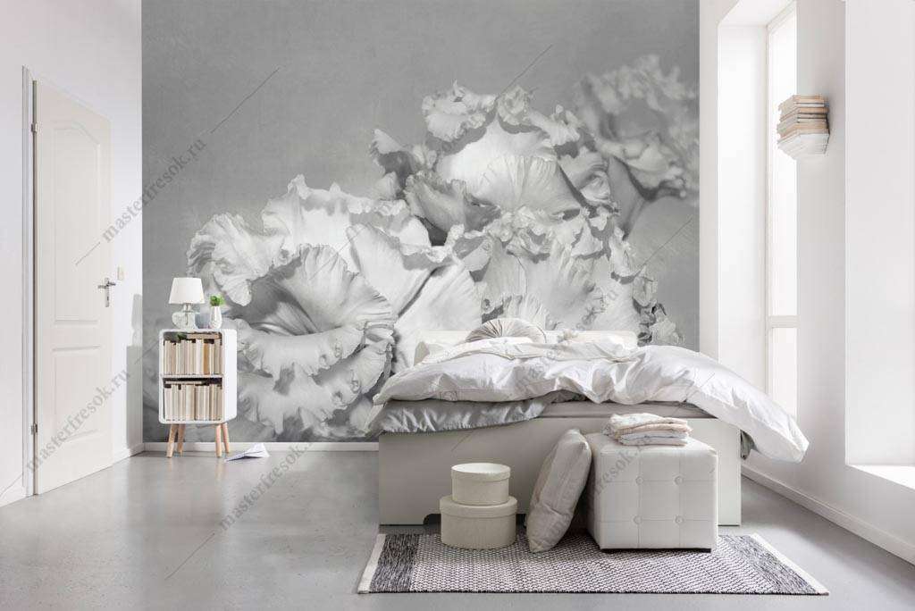 Фотообои в интерьере белые цветы 3д  9-1256 фото