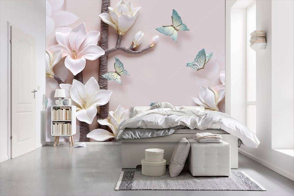 Фотообои Бесшовные обои на стену:  Цветы и бабочки. Артикул: 15-615  