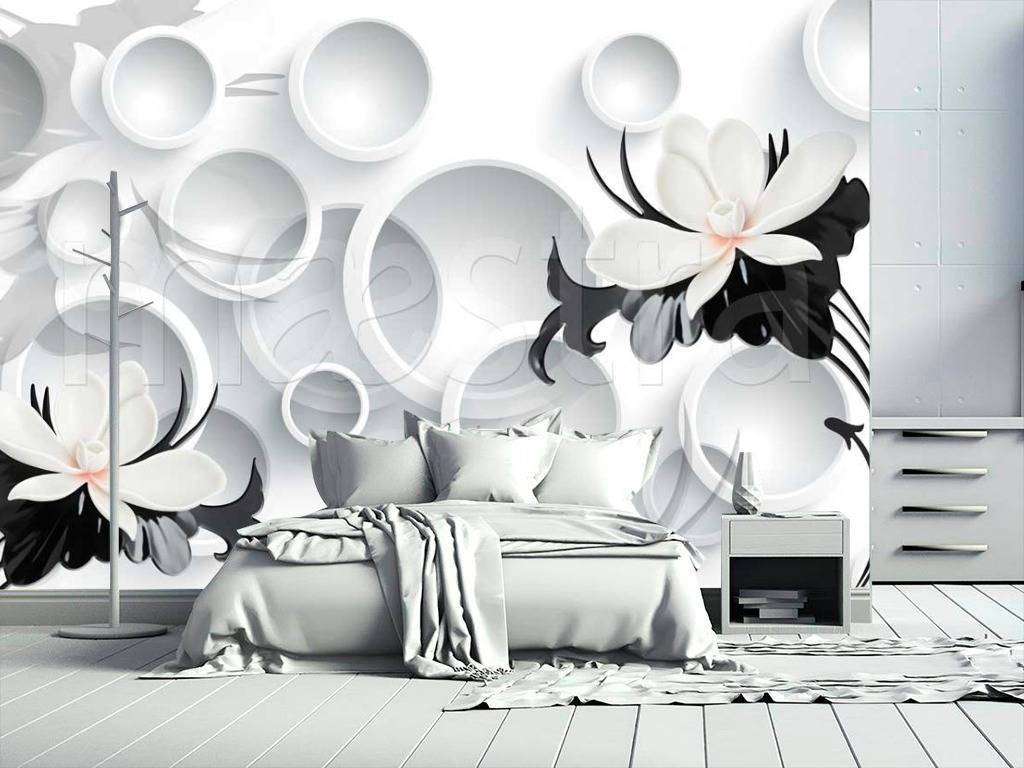 Фотообои в интерьере цветы на светлом объемном фото  10-428 фото