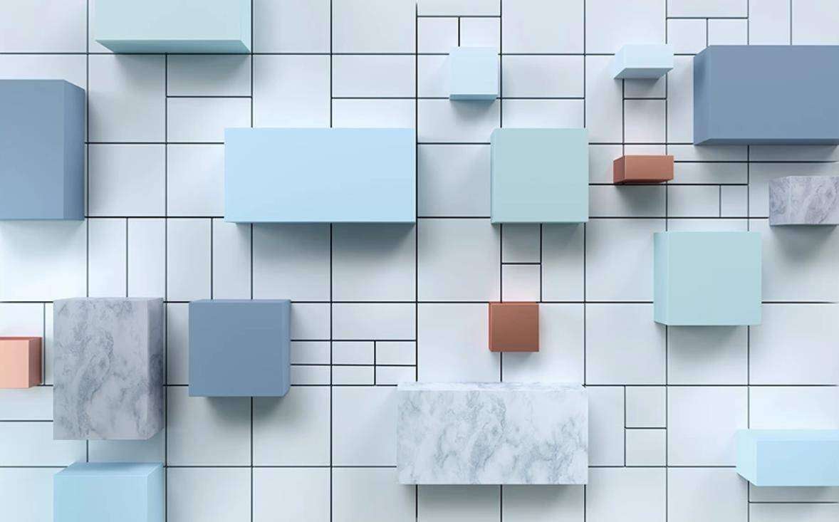 Фотообои в интерьере мраморный 3д квадрат  15-442 фото