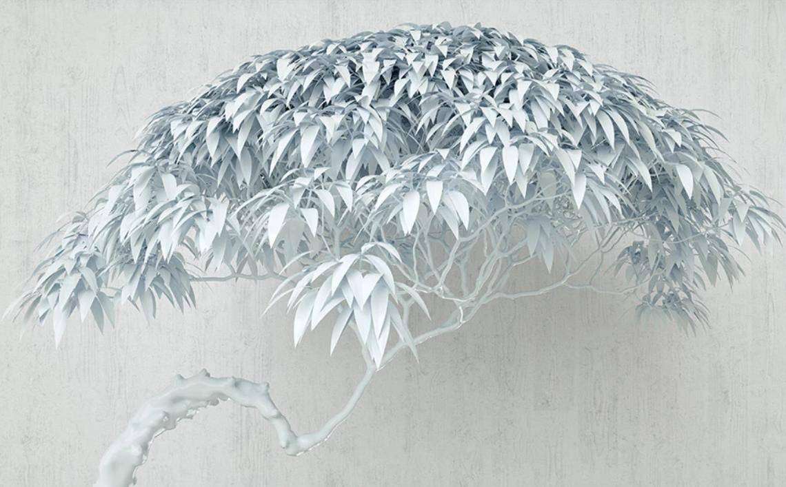 Фотообои в интерьере стереоскопическое дерево серо-голубое  15-409 фото