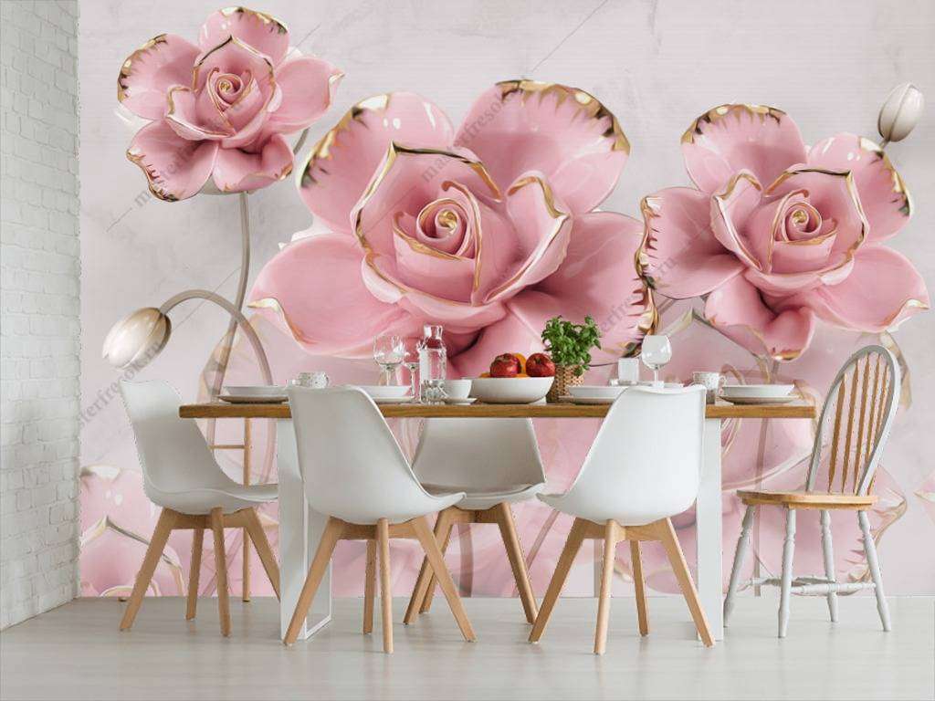 Фотообои в интерьере 3д розы розовые  10-661 фото