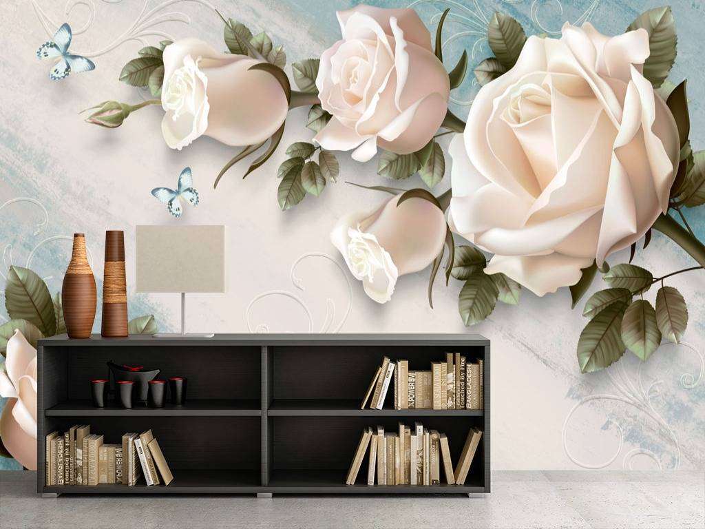 Фотообои в интерьере белые розы  10-624 фото