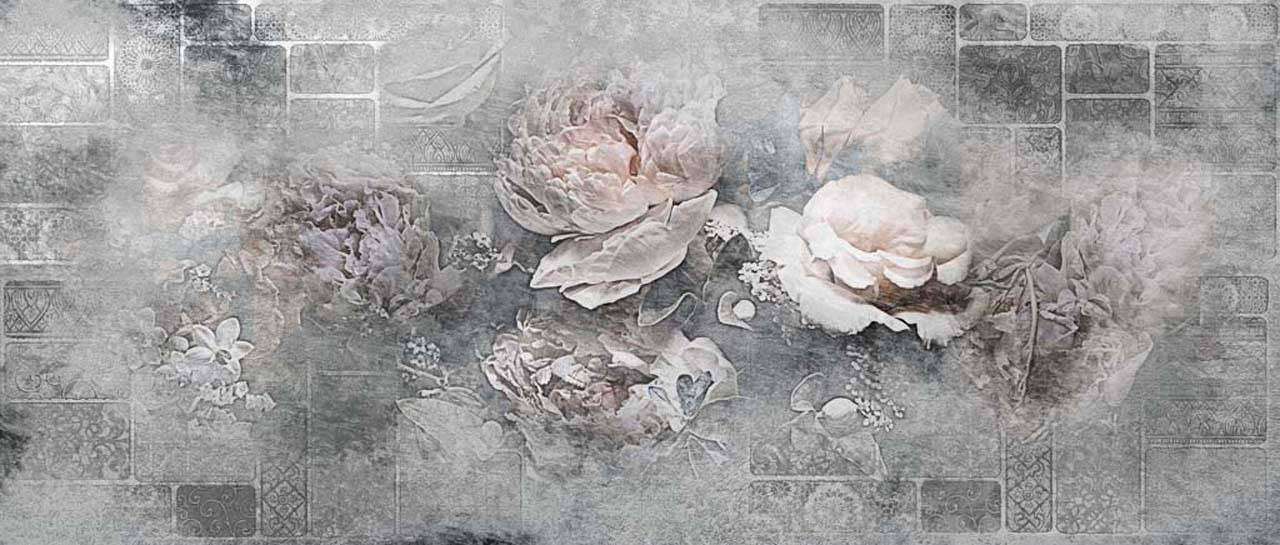 Фотообои в интерьере цветы 3д на сером фоне  7-765 фото