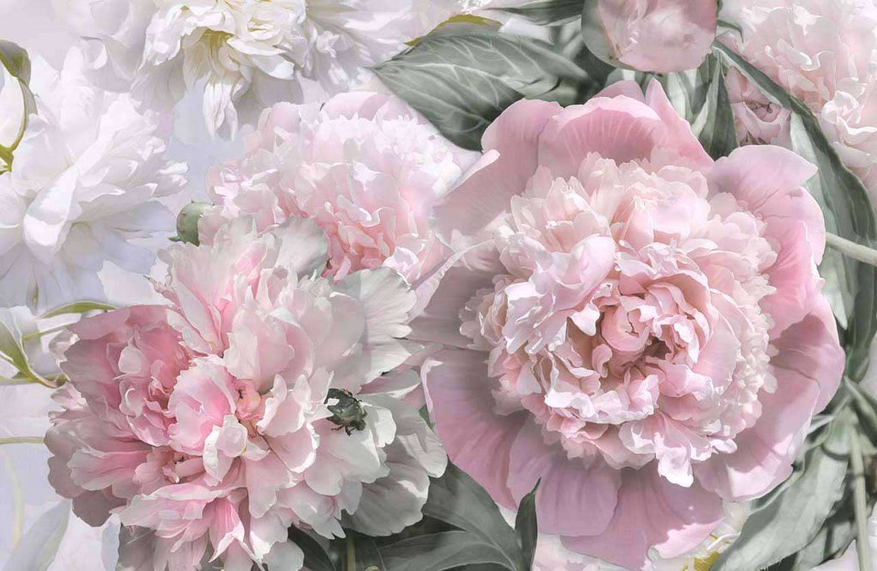 Фотообои в интерьере букет светлых пионов  7-928 фото