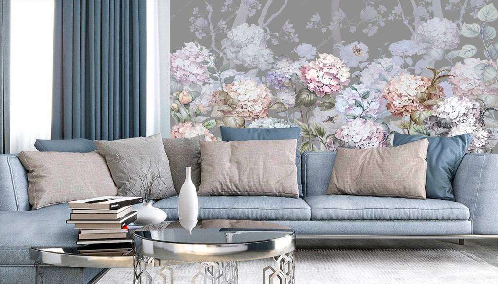 Фотообои в интерьере гортензии на темном фоне  13-108 фото