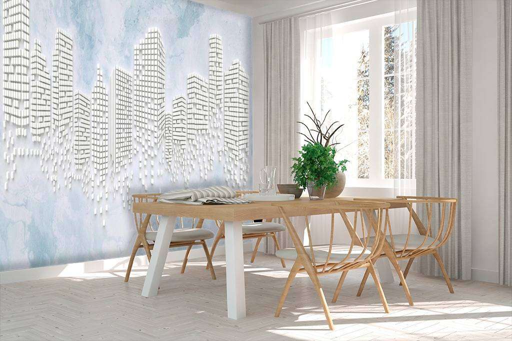 Фотообои в интерьере абстракция трехмерный город 3д  15-461 фото