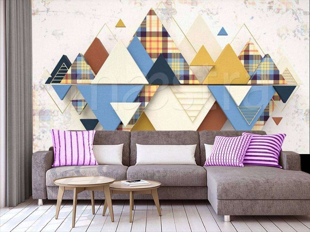 Фотообои в интерьере геометрический трехмерный треугольник  15-020 фото