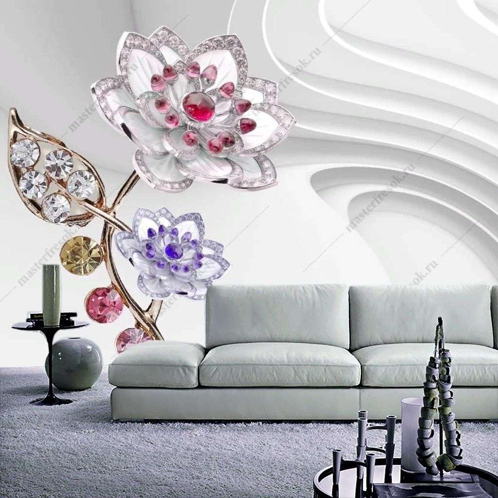 Фотообои в интерьере 3д драгоценный цветок  10-919 фото