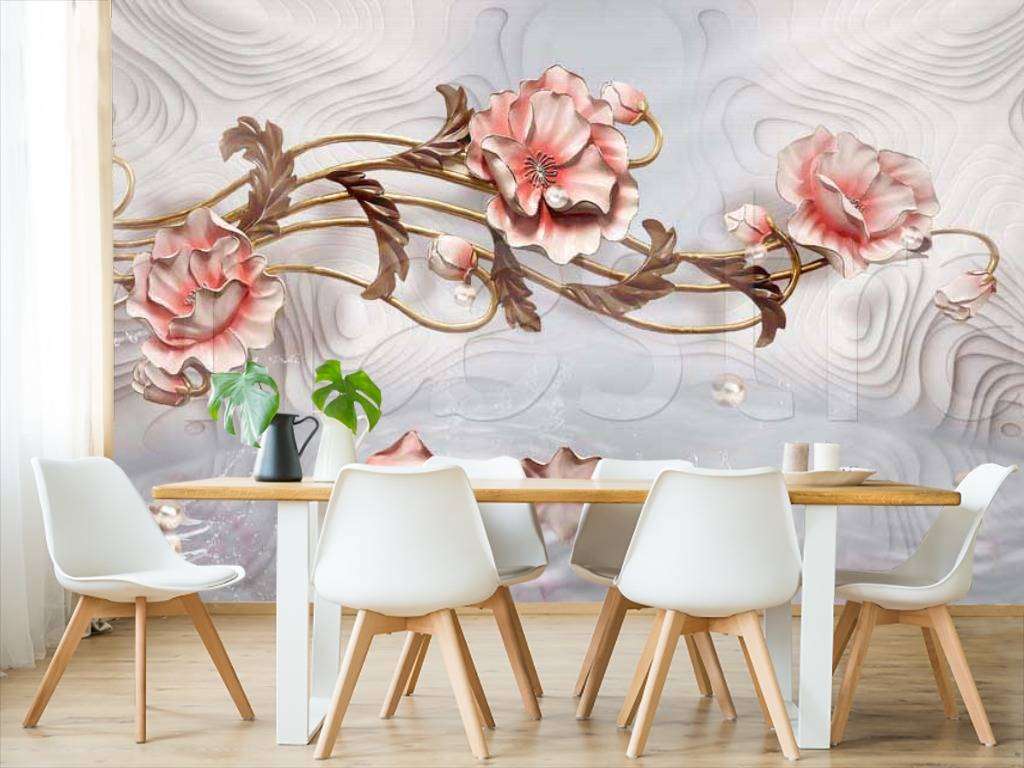 Фотообои в интерьере цветочная фантазия на сером фоне  7-432 фото