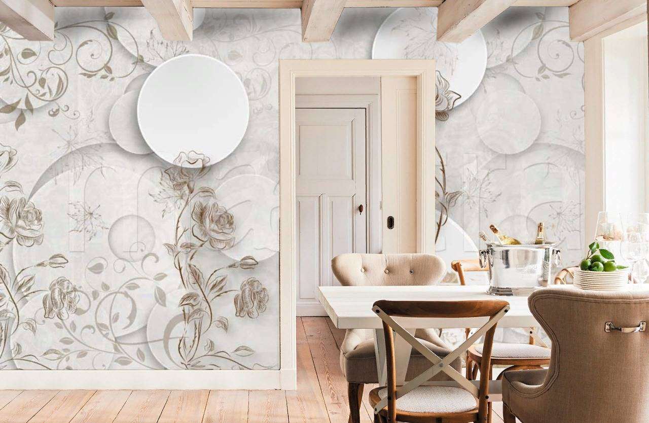 Фотообои в интерьере 3д графика с шарами и розами  7-830 фото