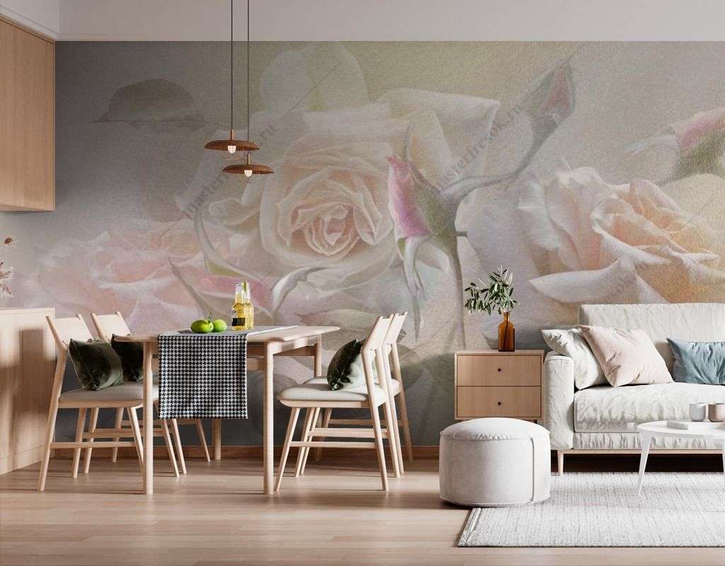 Фотообои в интерьере розы в тумане  13-429 фото