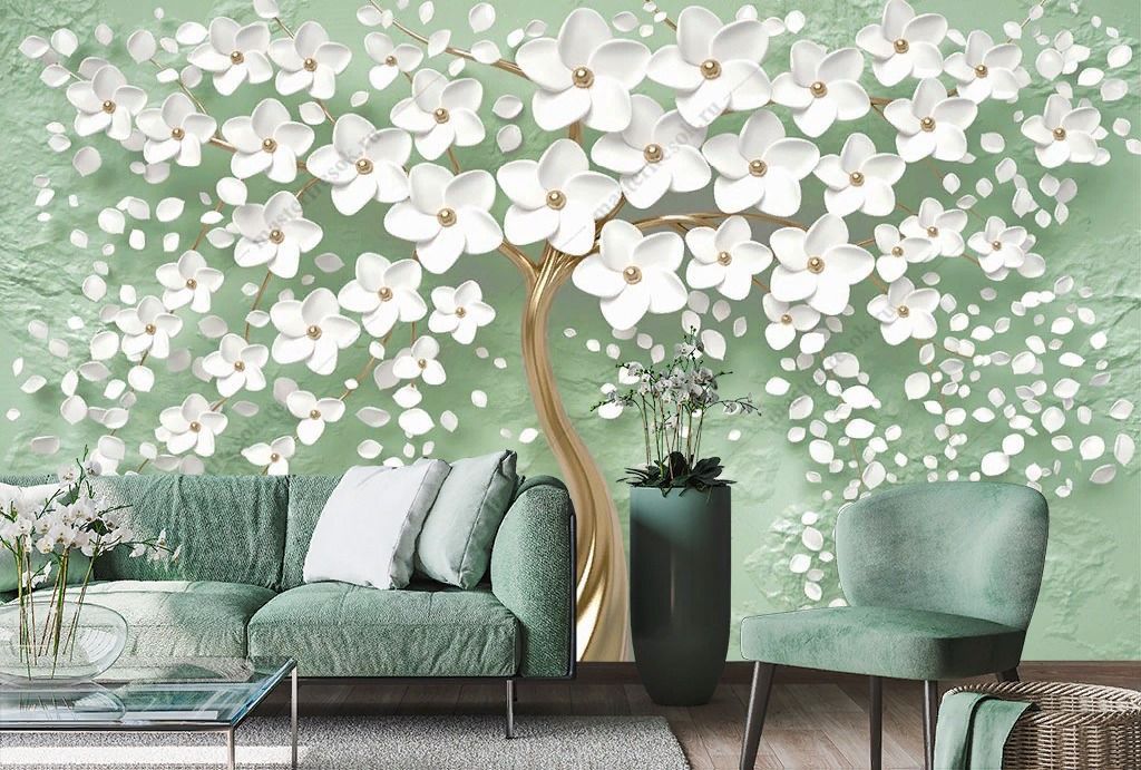 Фотообои 3д дерево на зеленом фоне  10-891