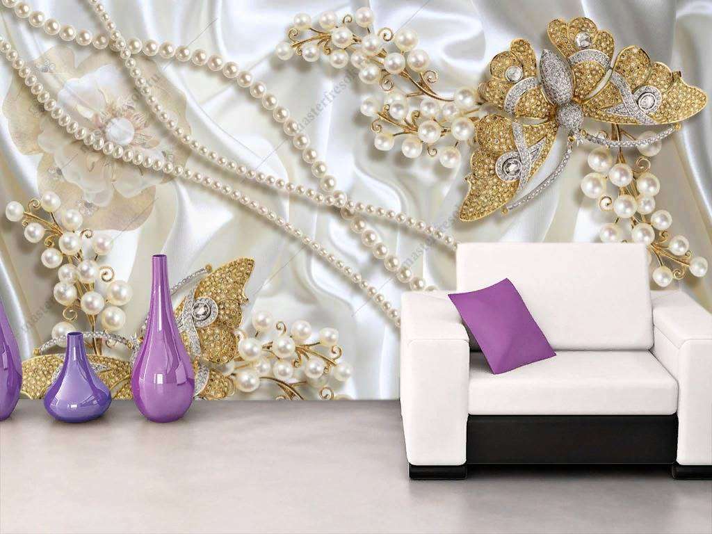 Фотообои в интерьере 3д золотые бабочки  10-856 фото