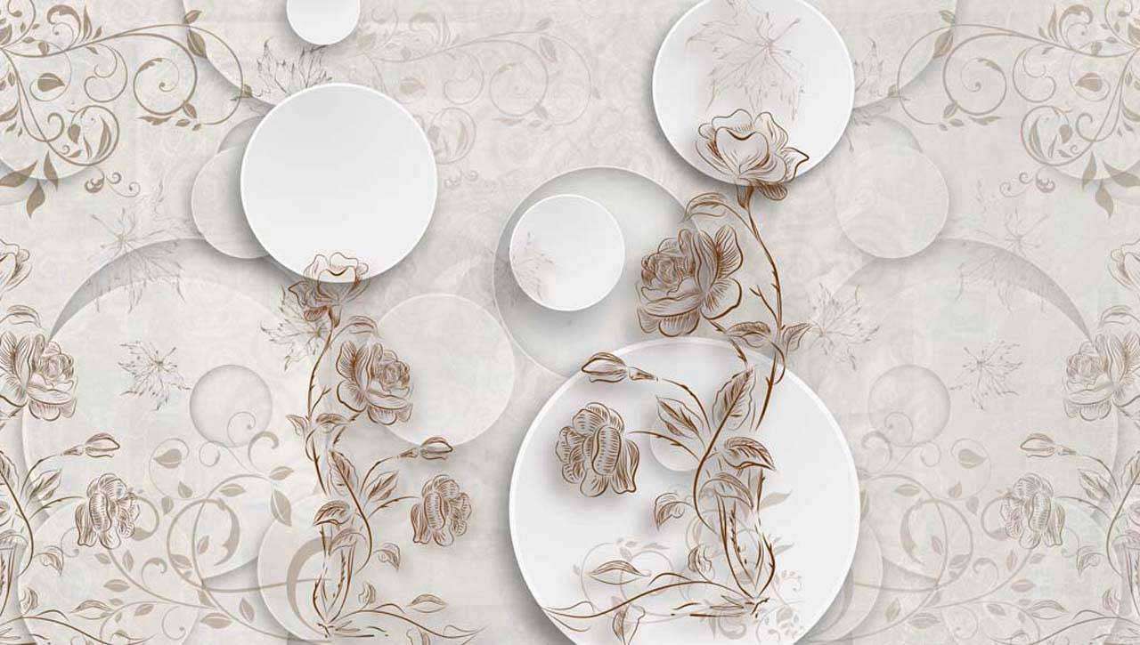 Фотообои в интерьере 3д графика с шарами и розами  7-830 фото