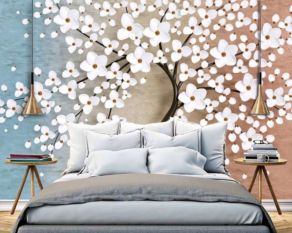 Фотообои в интерьере белоснежное дерево  15-595 фото