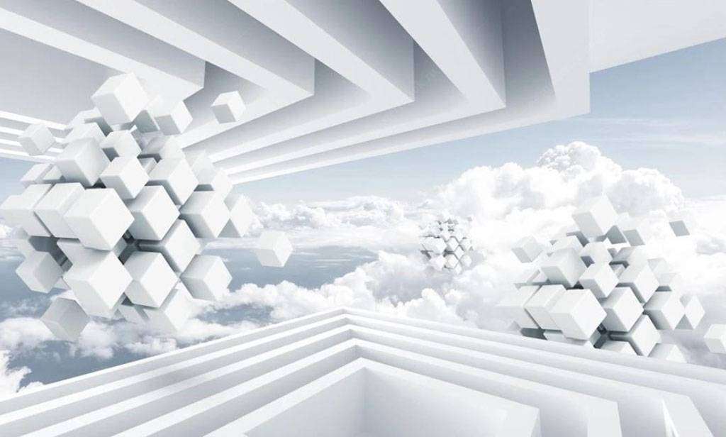 Фотообои в интерьере геометрия в облаках  15-722 фото