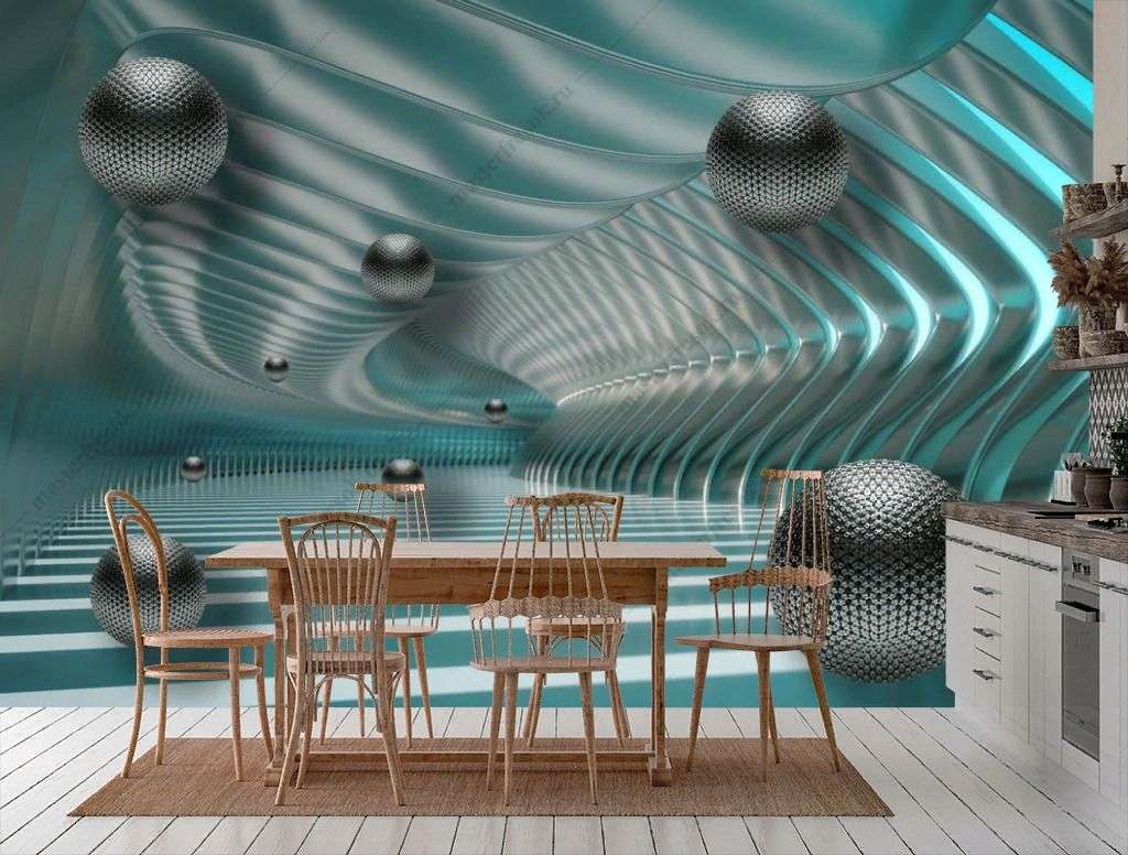 Фотообои в интерьере 3д черные шары  10-911 фото