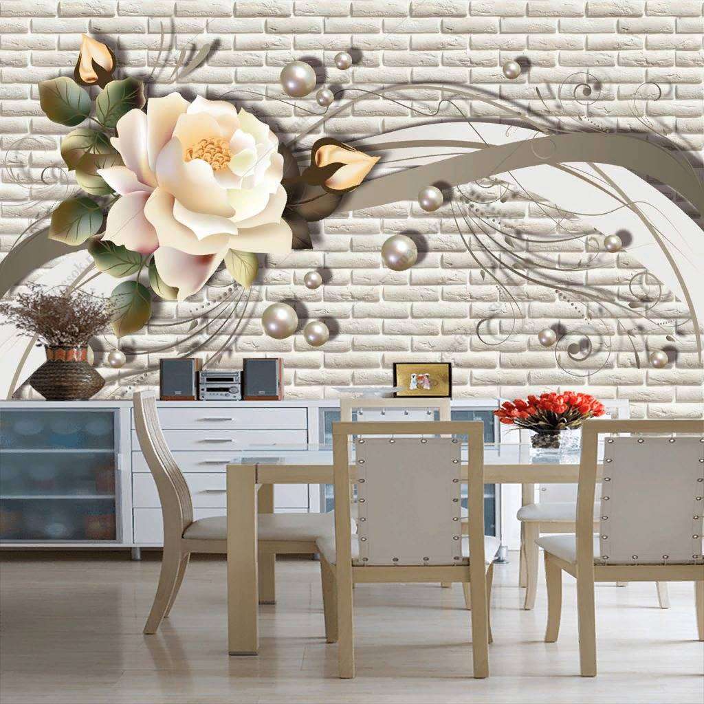 Фотообои в интерьере 3d бежевый цветок  10-832 фото