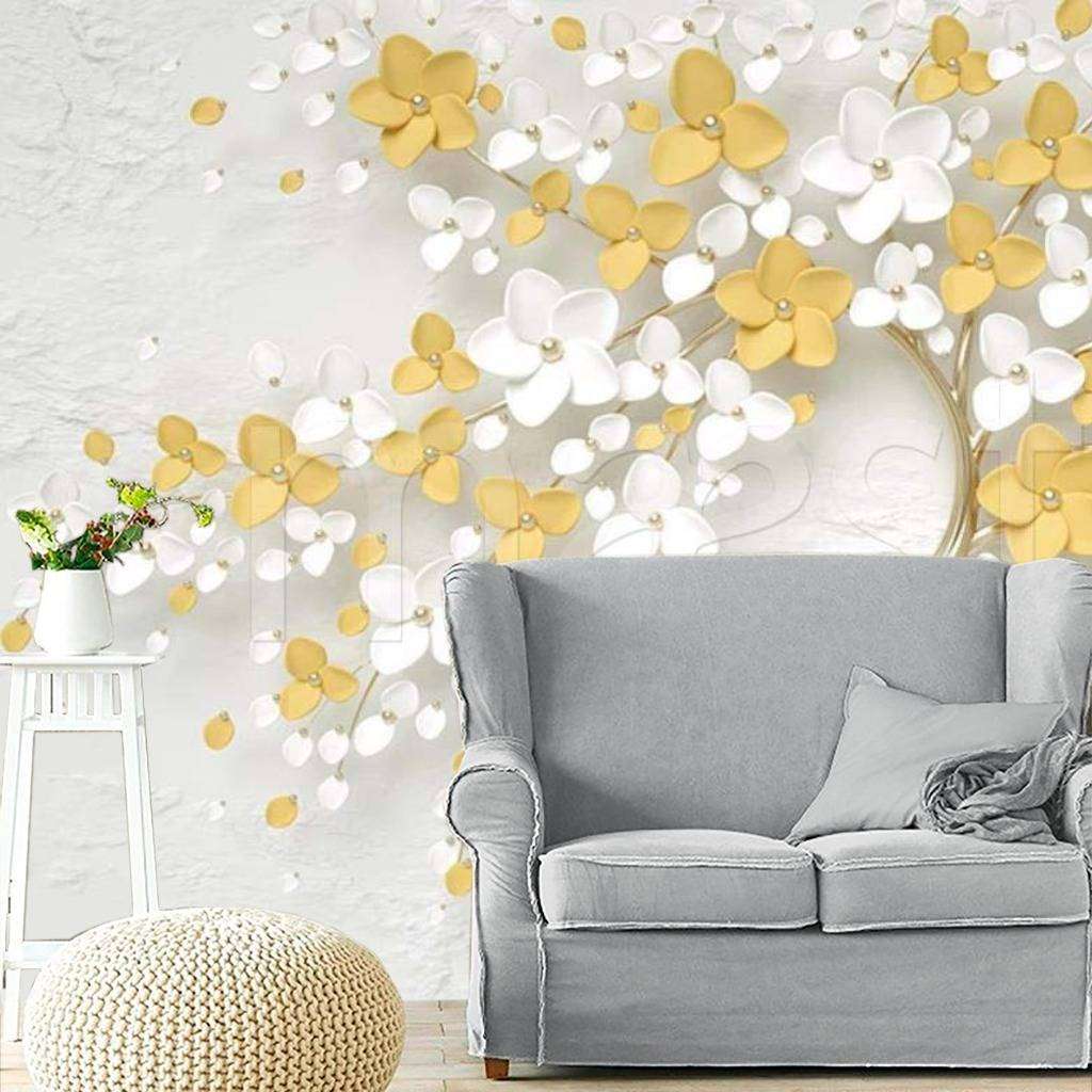 Фотообои в интерьере 3д трехмерное желтое дерево  15-029 фото