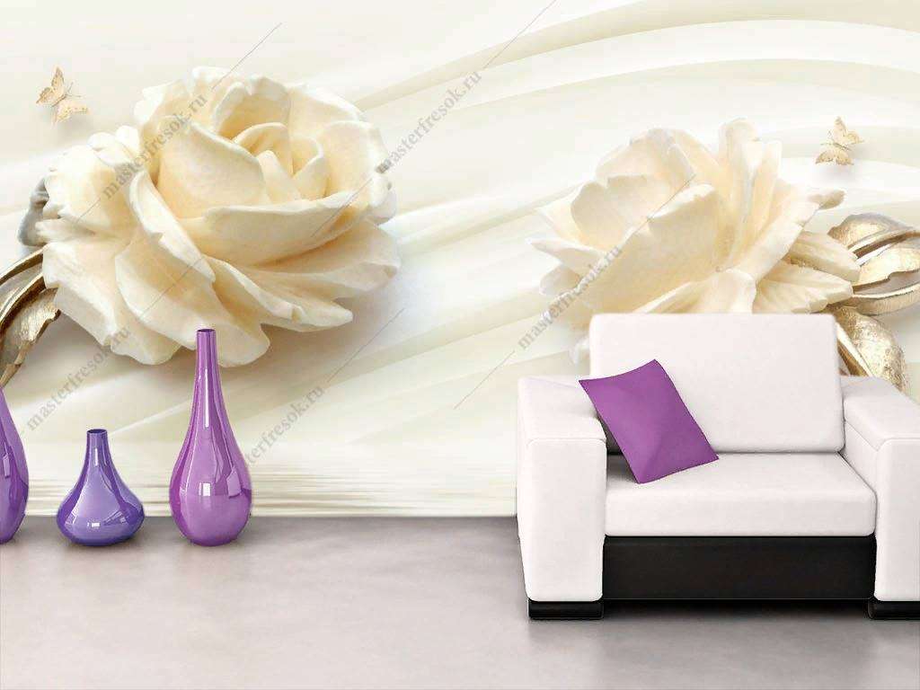 Фотообои в интерьере 3д золотые розы  10-855 фото