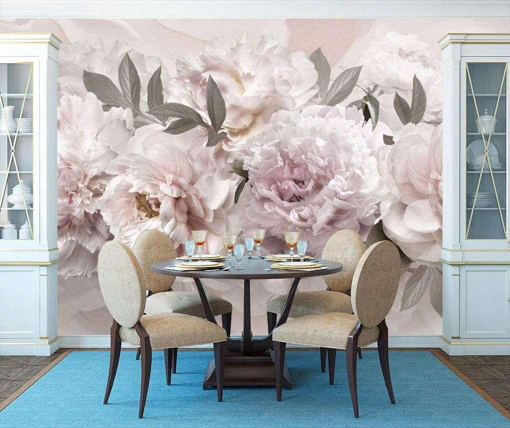 Фотообои в интерьере пышные пионы  13-086 фото
