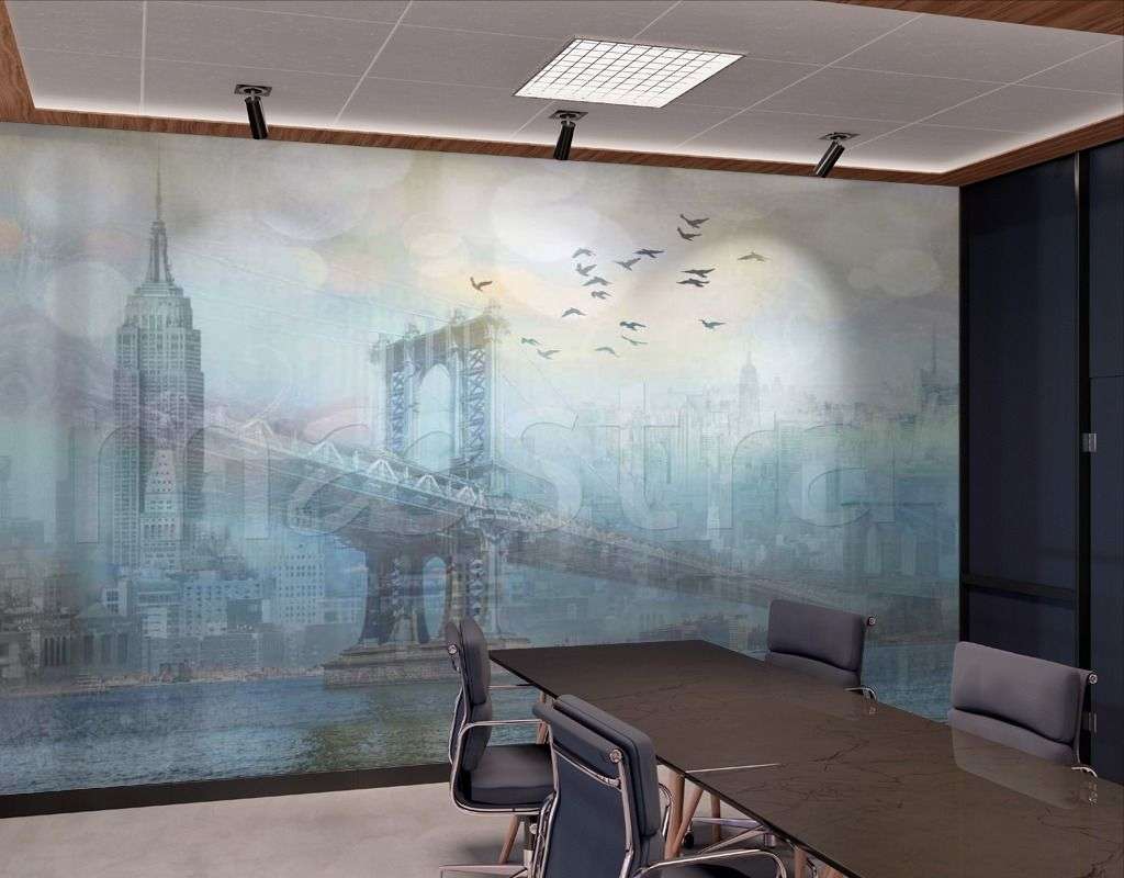 Фотообои в интерьере город и мосты в тумане  7-401 фото