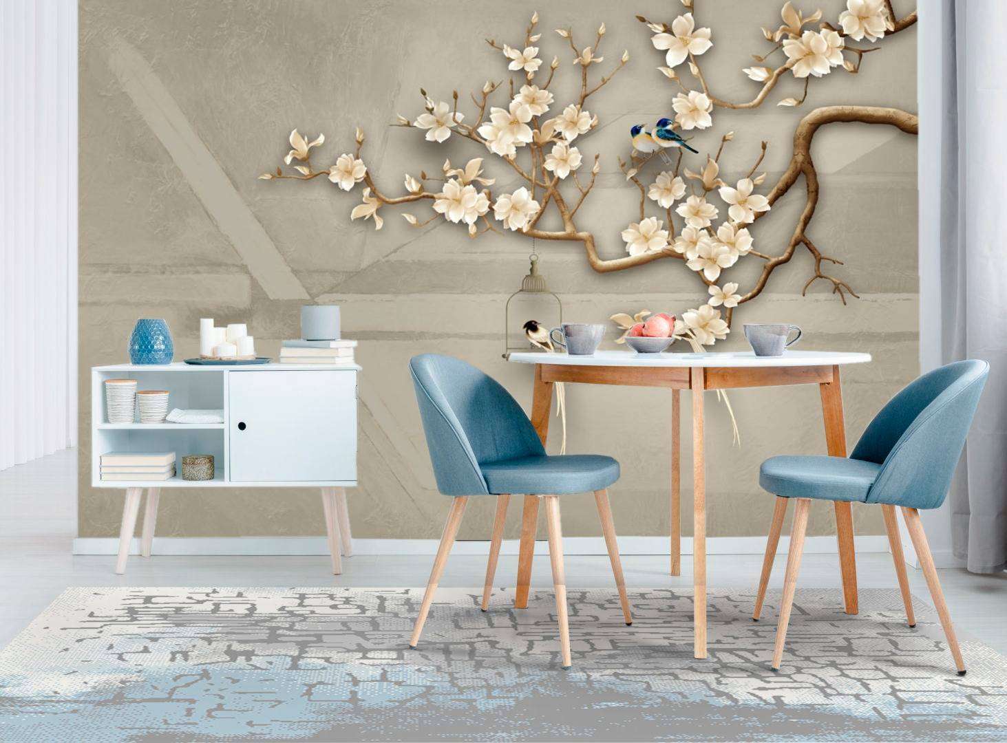 Фотообои в интерьере птички на ветке  10-610 фото