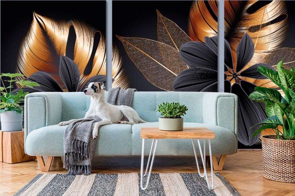 Фотообои в интерьере коллаж черные цветы  9-1611 фото