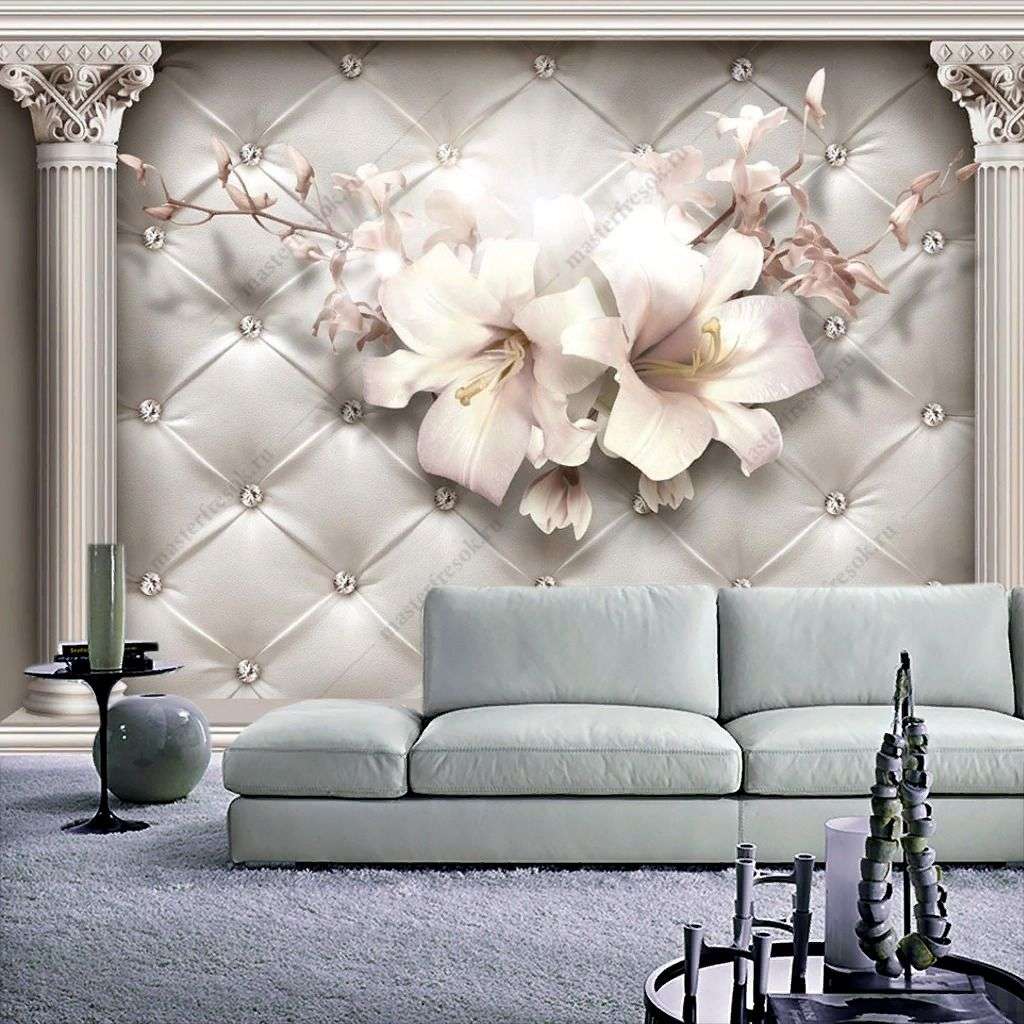 Фотообои в интерьере 3д цветы и колонны  10-899 фото