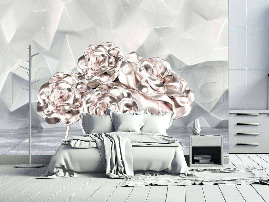 Фотообои 3д цветы на серых квадратах  10-548