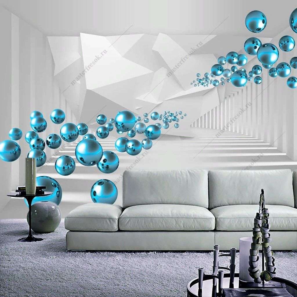Фотообои в интерьере 3д шары бирюза  10-902 фото