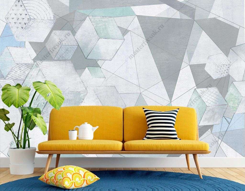 Фотообои в интерьере 3д кубы  13-542 фото