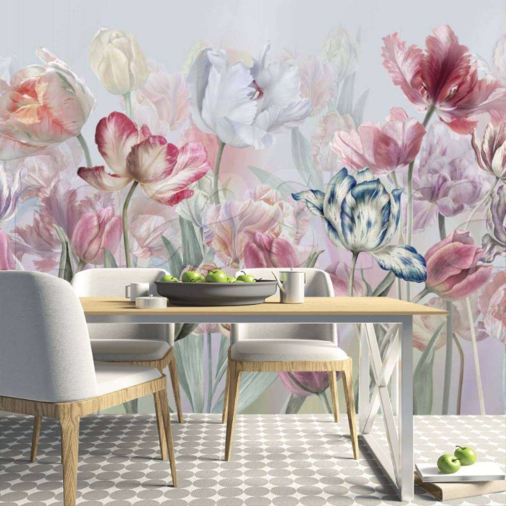 Фотообои в интерьере нежные тюльпаны  7-531 фото
