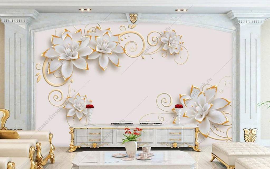 Фотообои Позолоченные цветы 3д  16-186