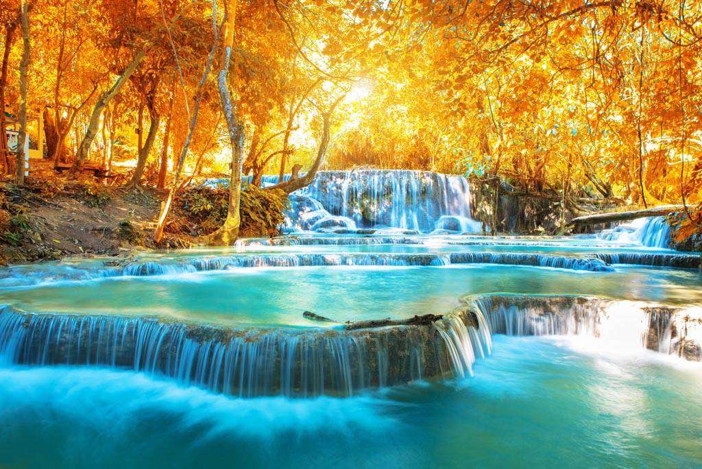 Фотообои в интерьере водопад в лесу луангпхабанг лаос  9-891 фото