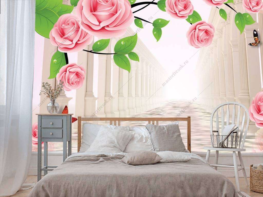 Фотообои в интерьере 3д тоннель и розы  10-657 фото