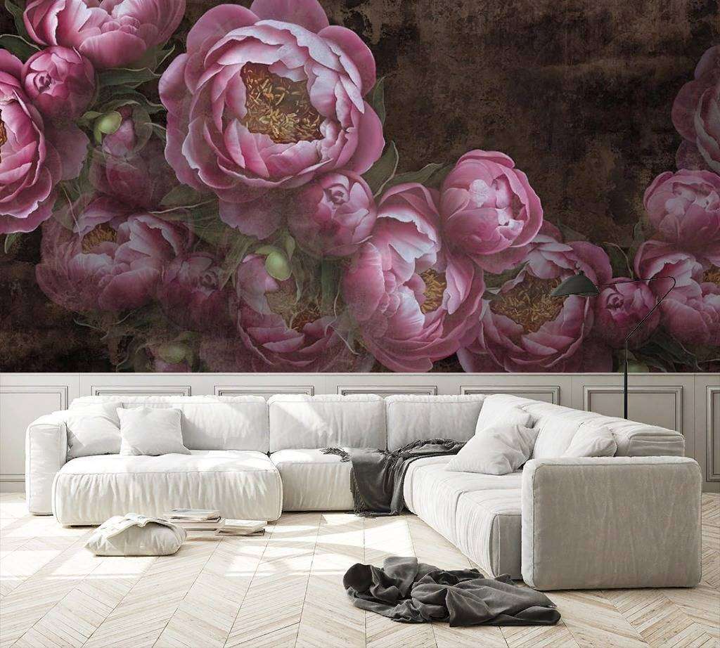 Фотообои в интерьере розовые бутоны пионов  10-875 фото