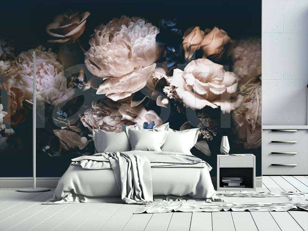 Фотообои в интерьере цветы на черном фоне  7-776 фото