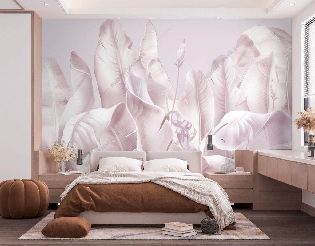 Фотообои Листья банановые розовые  13-564